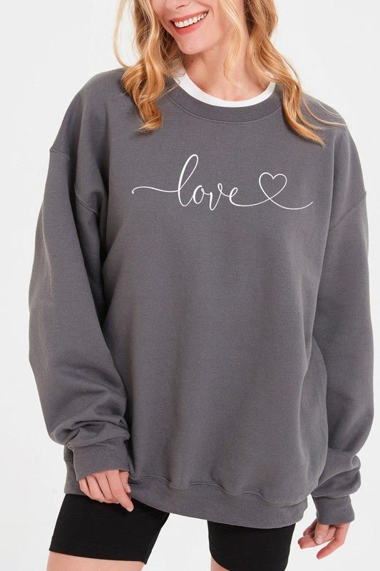 Love With Heart Graphic Fleece Sweatshirt - Bitsy Gypsy Boutique