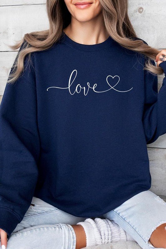 Love With Heart Graphic Fleece Sweatshirt - Bitsy Gypsy Boutique