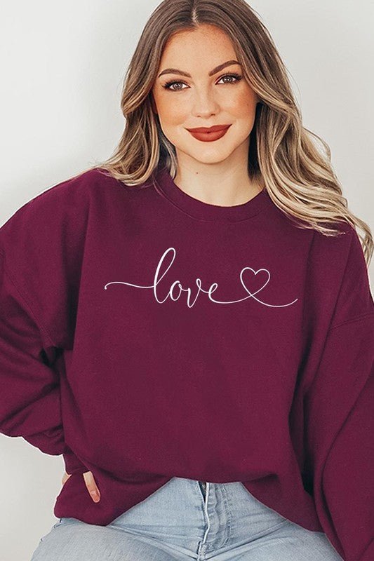 Love With Heart Graphic Fleece Sweatshirt - Bitsy Gypsy Boutique