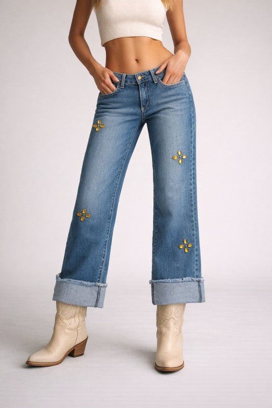 Low Rise Gem Studded Jean - Bitsy Gypsy Boutique