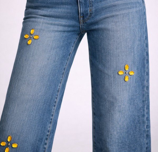 Low Rise Gem Studded Jean - Bitsy Gypsy Boutique
