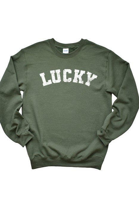 Lucky White Print Sweatshirt - Bitsy Gypsy Boutique