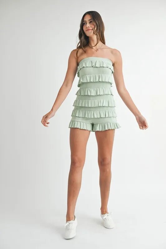 MABLE Pointelle Knit Fabric Ruffled Tube Romper - Bitsy Gypsy Boutique
