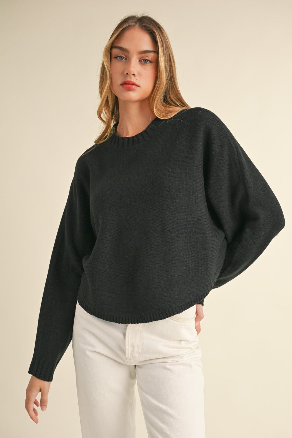 Mable Round Neck Dolman Sleeve Cropped Sweater - Bitsy Gypsy Boutique