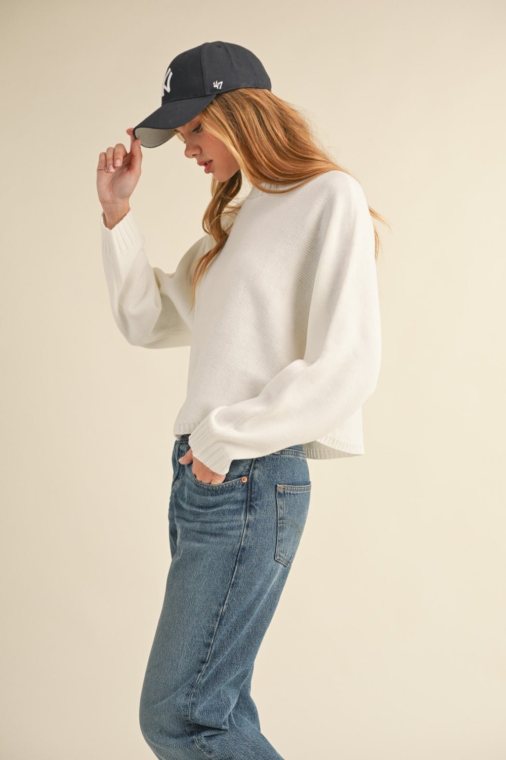 Mable Round Neck Dolman Sleeve Cropped Sweater - Bitsy Gypsy Boutique