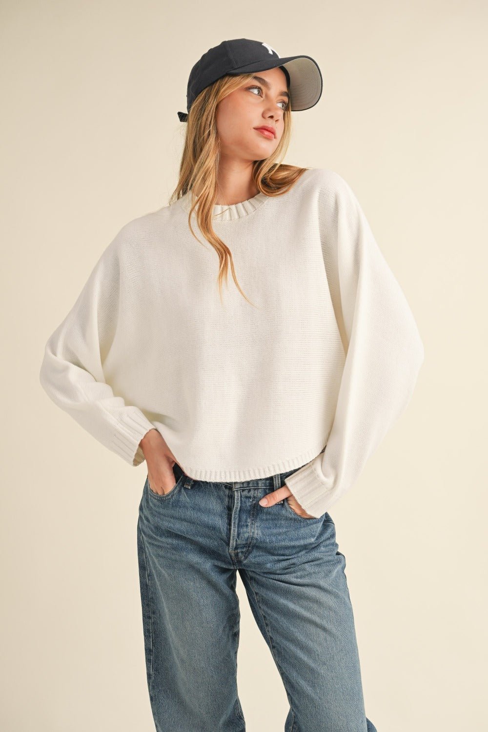 Mable Round Neck Dolman Sleeve Cropped Sweater - Bitsy Gypsy Boutique