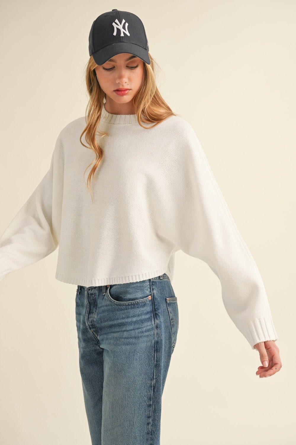 Mable Round Neck Dolman Sleeve Cropped Sweater - Bitsy Gypsy Boutique