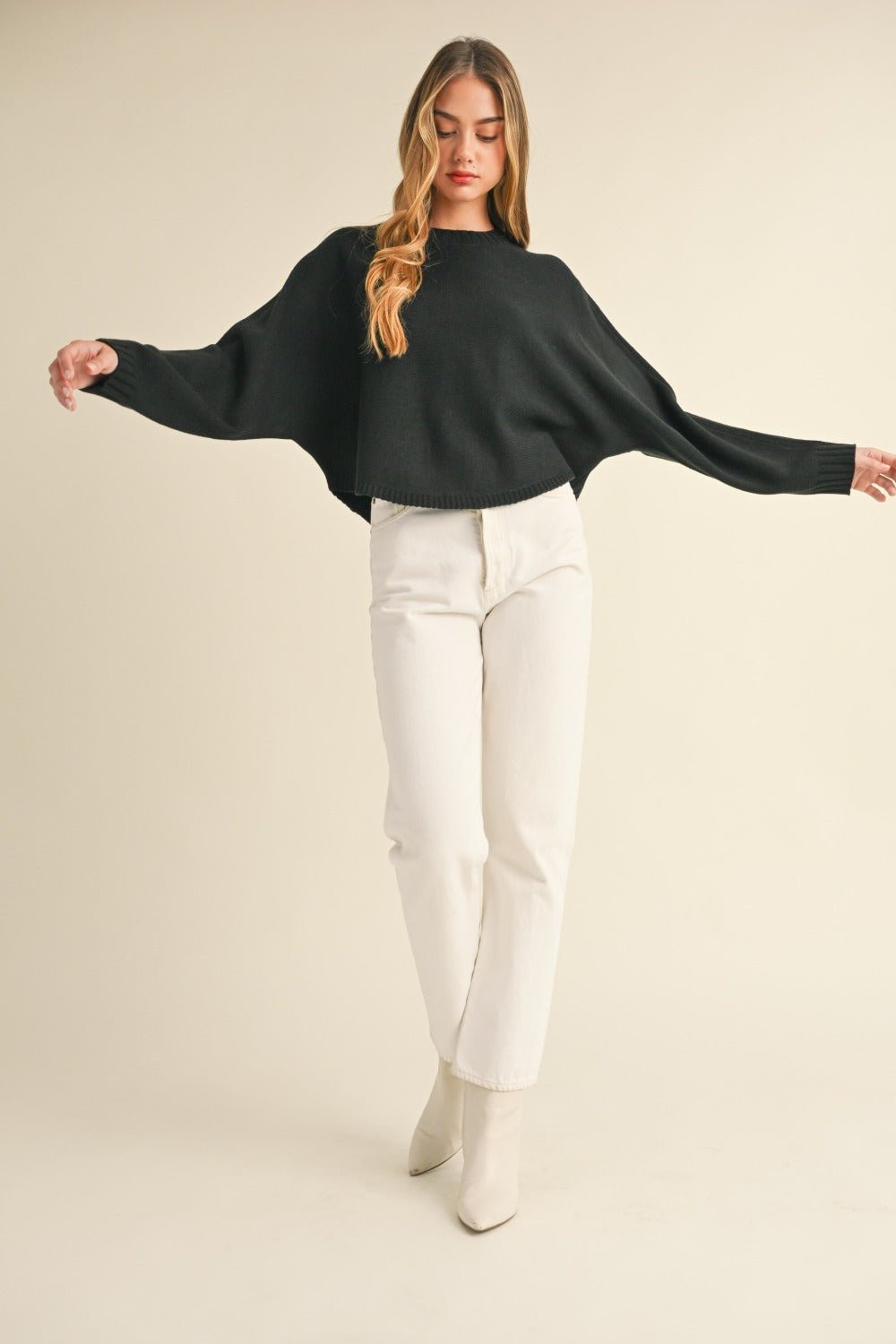 Mable Round Neck Dolman Sleeve Cropped Sweater - Bitsy Gypsy Boutique