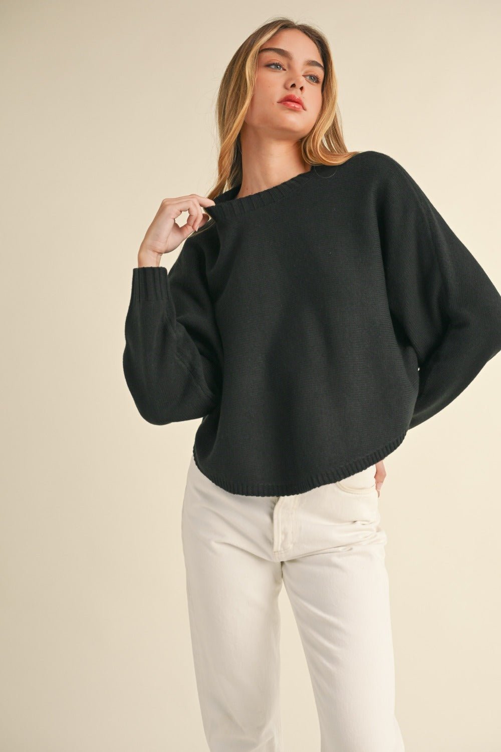 Mable Round Neck Dolman Sleeve Cropped Sweater - Bitsy Gypsy Boutique