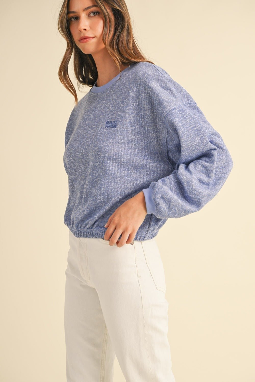 Mable Round Neck Letter Embroidery Crop Sweatshirt - Bitsy Gypsy Boutique