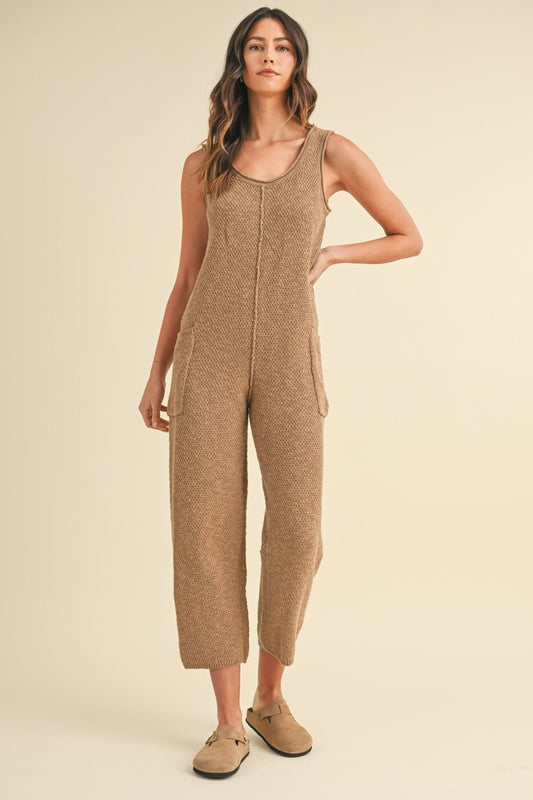 MABLE Sleeveless Knit Crop Jumpsuit with Pockets - Bitsy Gypsy Boutique