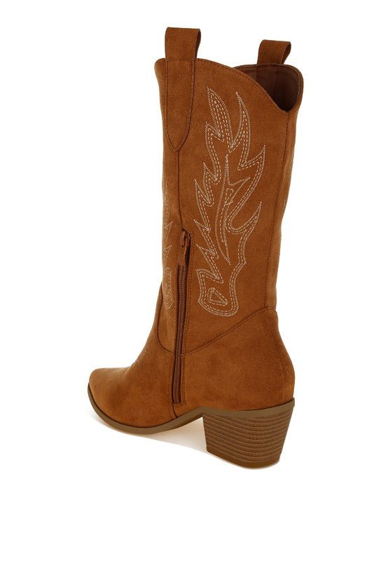 Mae Embroidery Detail Cowboy Boots - Bitsy Gypsy Boutique