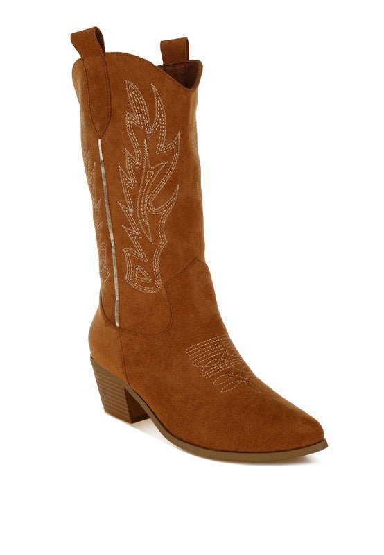 Mae Embroidery Detail Cowboy Boots - Bitsy Gypsy Boutique