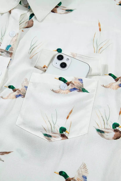 Mallard Print Button Flap Pocket Short Sleeve Shirt - Bitsy Gypsy Boutique