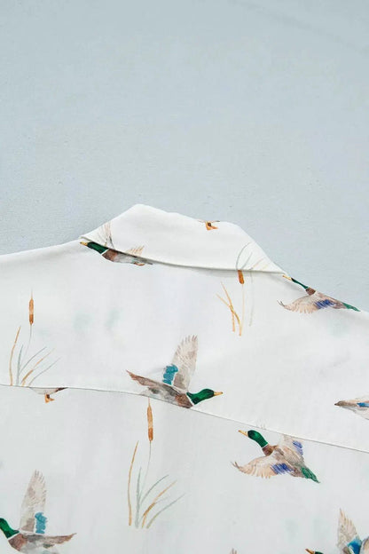 Mallard Print Button Flap Pocket Short Sleeve Shirt - Bitsy Gypsy Boutique
