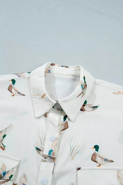 Mallard Print Button Flap Pocket Short Sleeve Shirt - Bitsy Gypsy Boutique