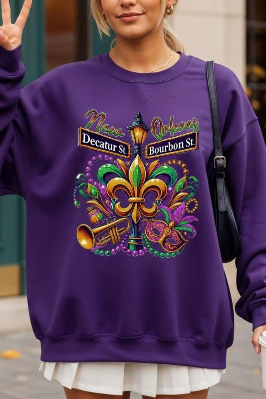 Mardi Gras Carnival Streets Graphic Sweatshirt - Bitsy Gypsy Boutique