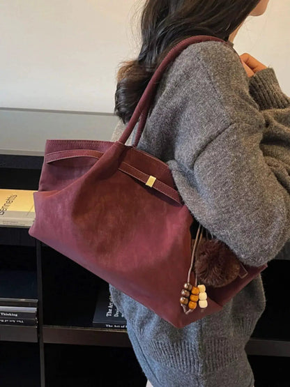Maroon PU Leather Tote Bag with Tassel and Beads - Bitsy Gypsy Boutique