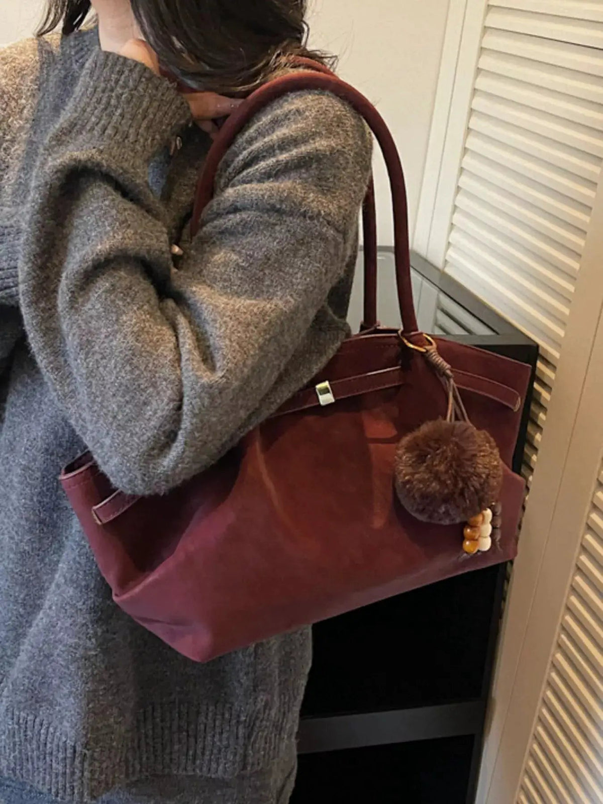 Maroon PU Leather Tote Bag with Tassel and Beads - Bitsy Gypsy Boutique