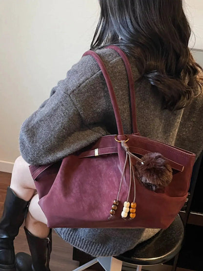 Maroon PU Leather Tote Bag with Tassel and Beads - Bitsy Gypsy Boutique