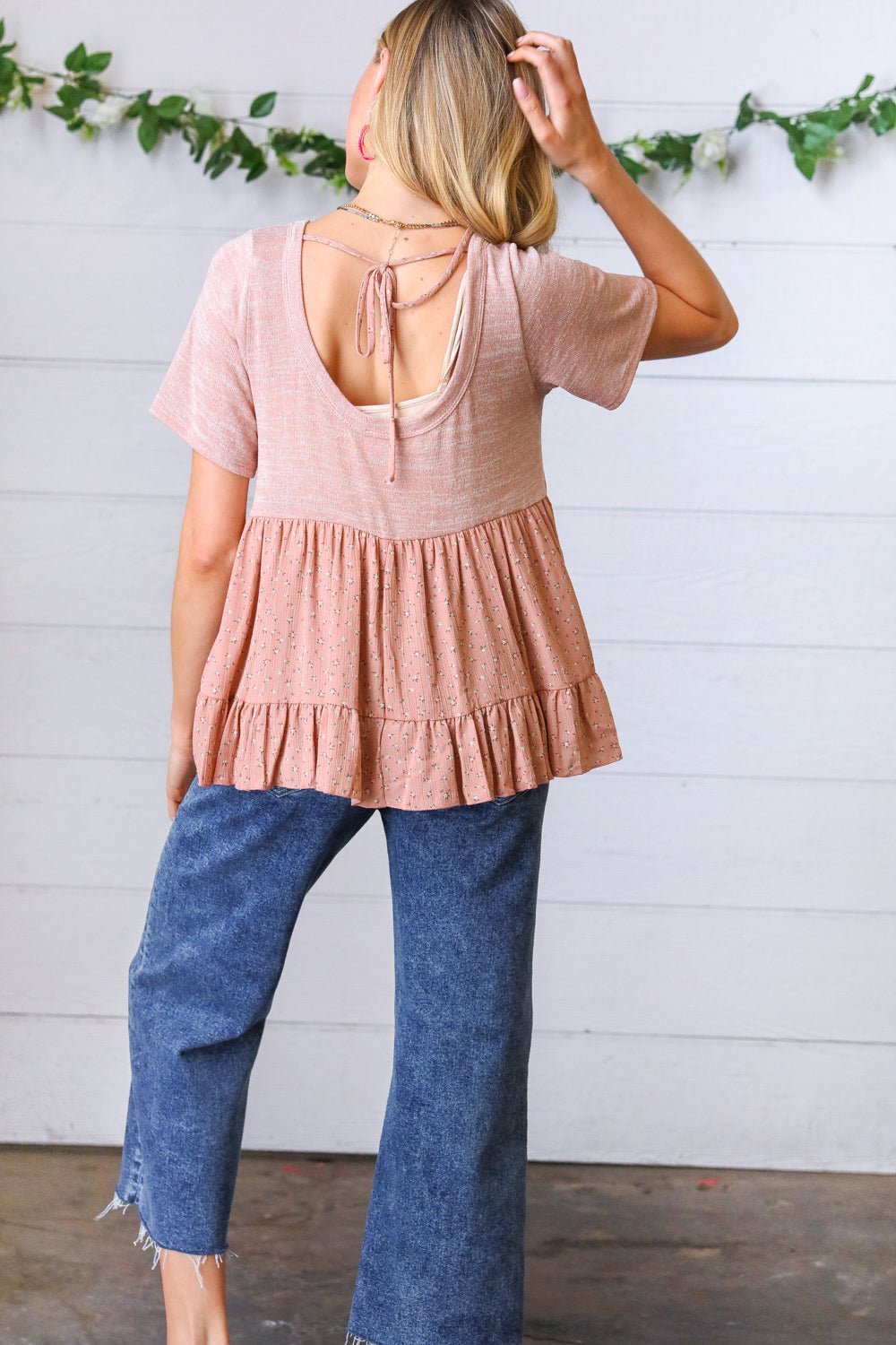 Mauve Tie Back Crinkle Floral Top - Bitsy Gypsy Boutique