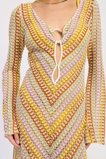 MAXI LONG SLEEVE CROCHET DRESS - Bitsy Gypsy Boutique