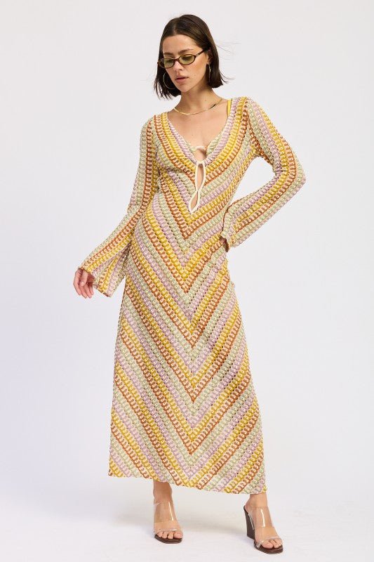 MAXI LONG SLEEVE CROCHET DRESS - Bitsy Gypsy Boutique