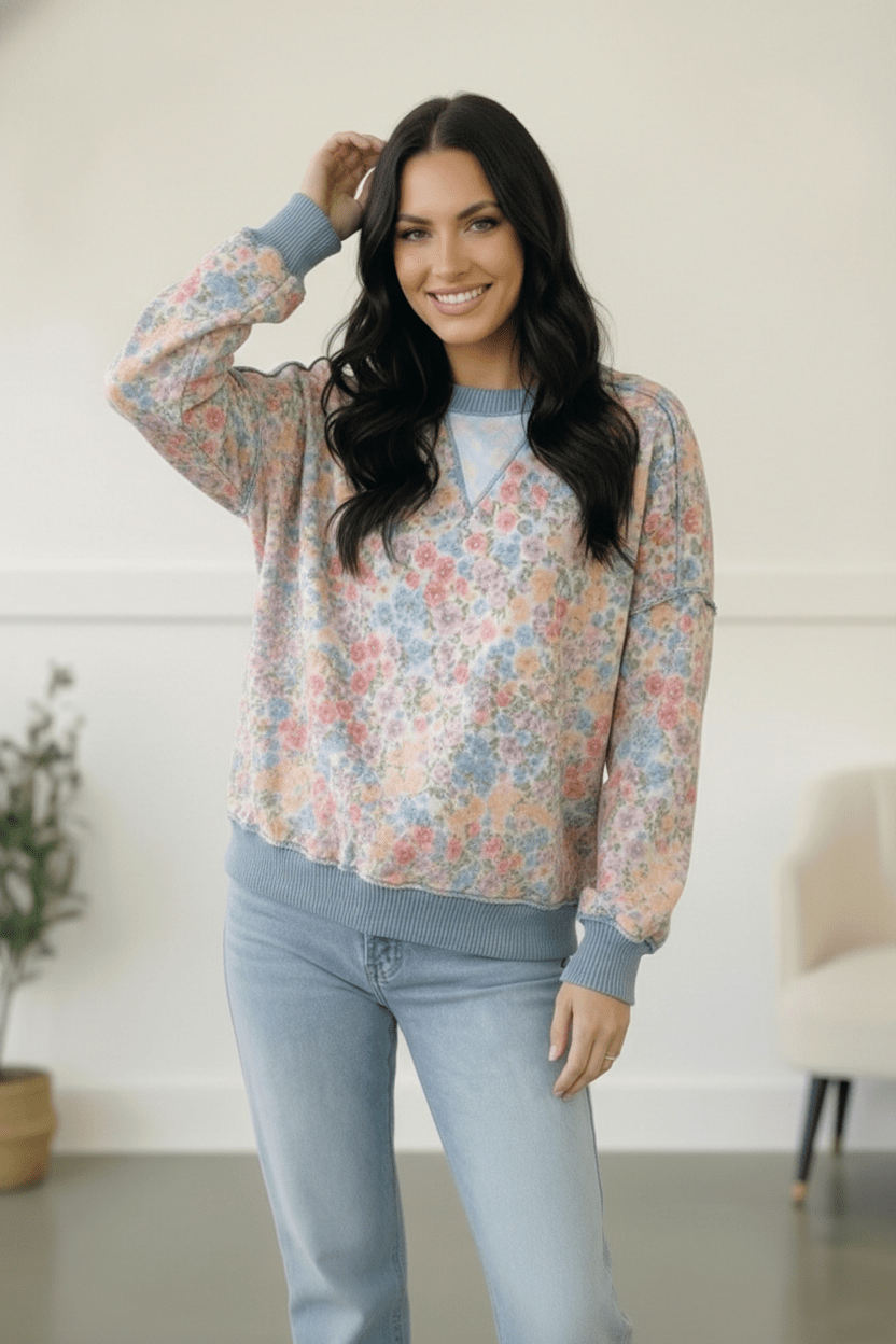 Meadow Breeze Floral Pullover - Bitsy Gypsy Boutique
