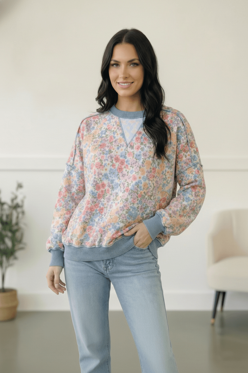 Meadow Breeze Floral Pullover - Bitsy Gypsy Boutique