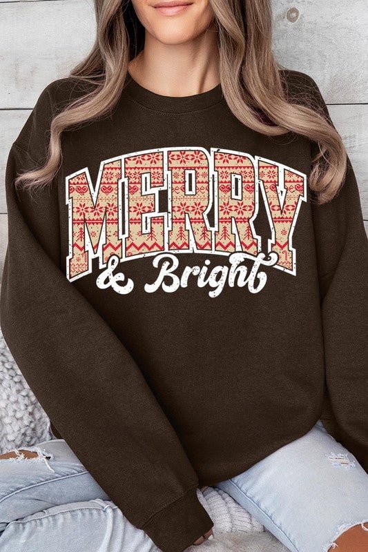 Merry & Bright Graphic Fleece Sweatshirts - Bitsy Gypsy Boutique