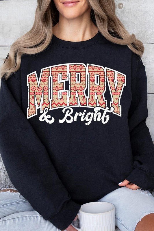 Merry & Bright Graphic Fleece Sweatshirts - Bitsy Gypsy Boutique