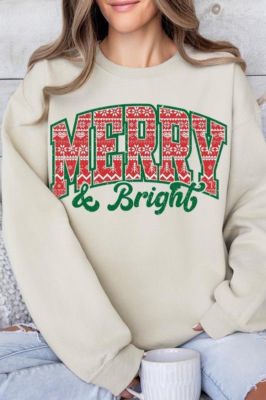 Merry & Bright Graphic Fleece Sweatshirts - Bitsy Gypsy Boutique