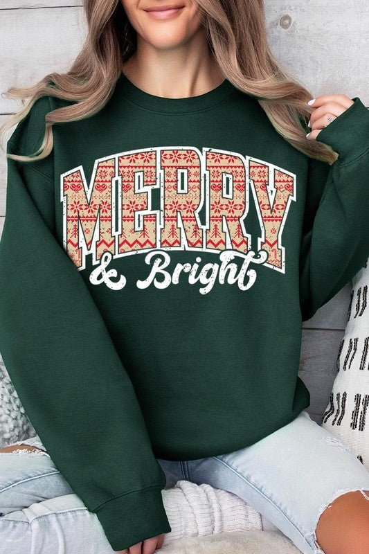 Merry & Bright Graphic Fleece Sweatshirts - Bitsy Gypsy Boutique