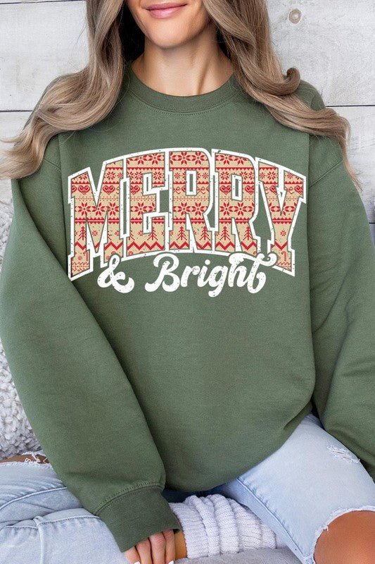 Merry & Bright Graphic Fleece Sweatshirts - Bitsy Gypsy Boutique