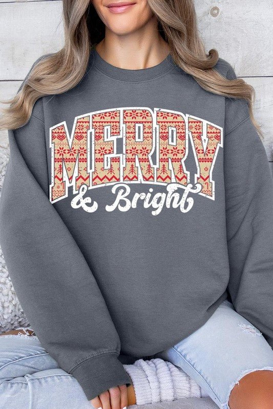 Merry & Bright Graphic Fleece Sweatshirts - Bitsy Gypsy Boutique