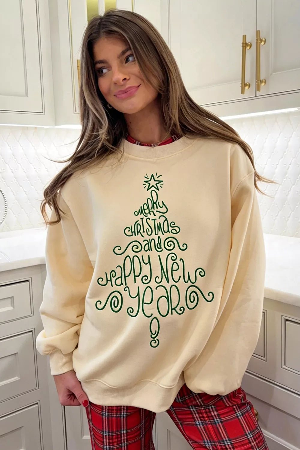 Merry Christmas and Happy New Year Embroidered Holiday Slogan Sweatshirt - Bitsy Gypsy Boutique