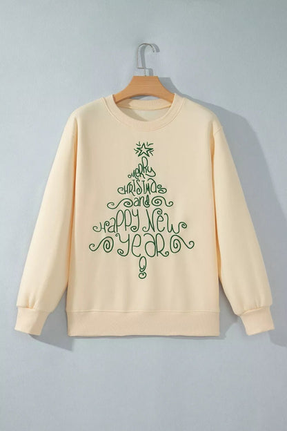 Merry Christmas and Happy New Year Embroidered Holiday Slogan Sweatshirt - Bitsy Gypsy Boutique