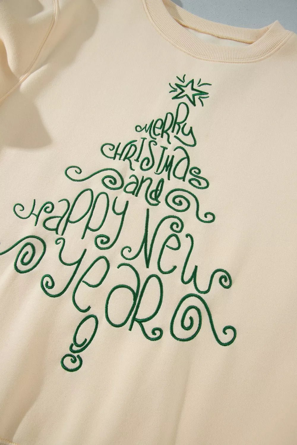 Merry Christmas and Happy New Year Embroidered Holiday Slogan Sweatshirt - Bitsy Gypsy Boutique
