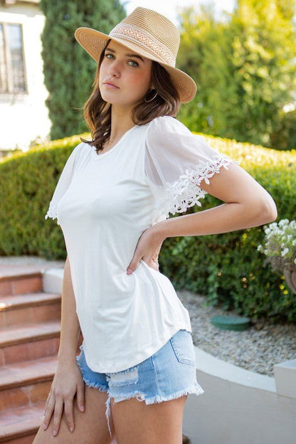 Mesh Flutter Sleeve Knit Jersey Top - Bitsy Gypsy Boutique