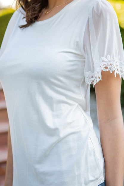 Mesh Flutter Sleeve Knit Jersey Top - Bitsy Gypsy Boutique