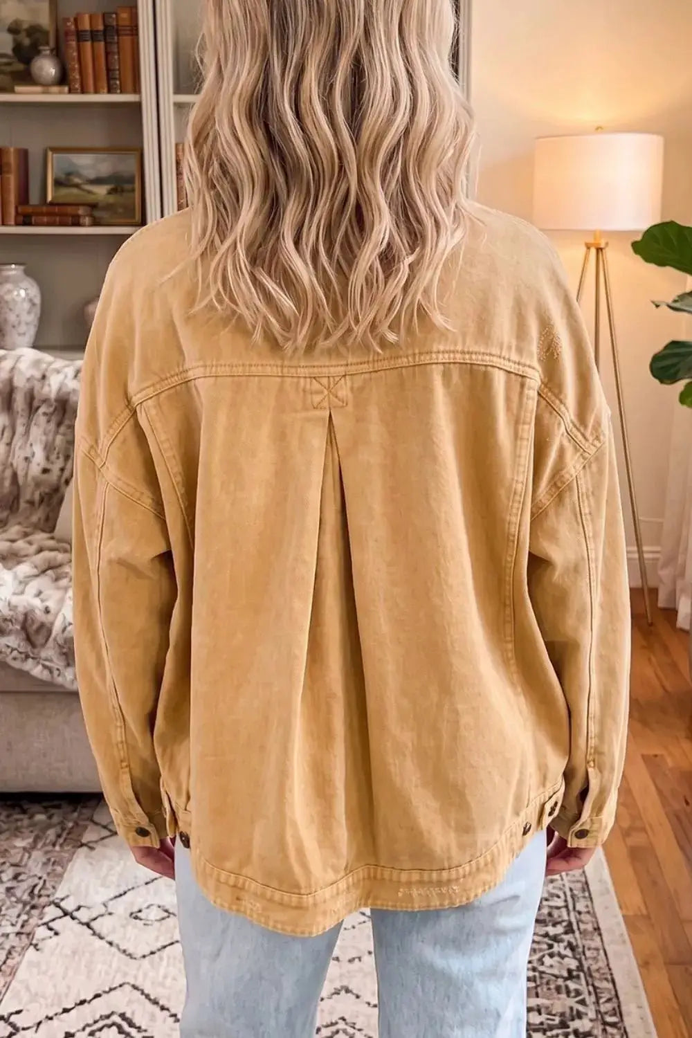 Metal Button Front Long Sleeve Collar Denim Jacket by Trendsi