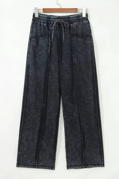 Mineral Wash Raw Seam Drawstring Elastic Waist Barrel Pants - Bitsy Gypsy Boutique