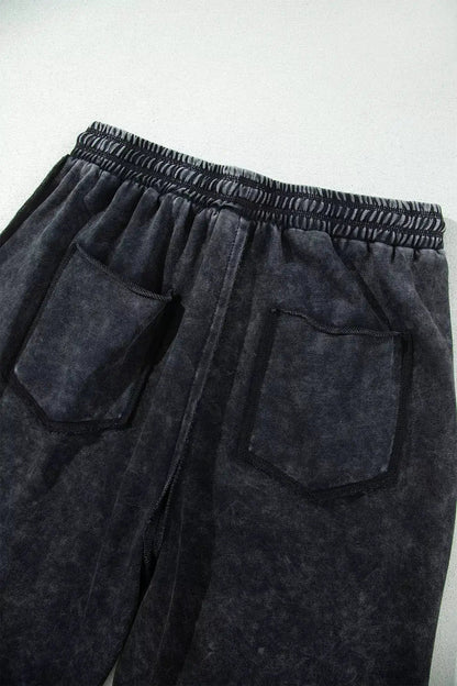 Mineral Wash Raw Seam Drawstring Elastic Waist Barrel Pants - Bitsy Gypsy Boutique