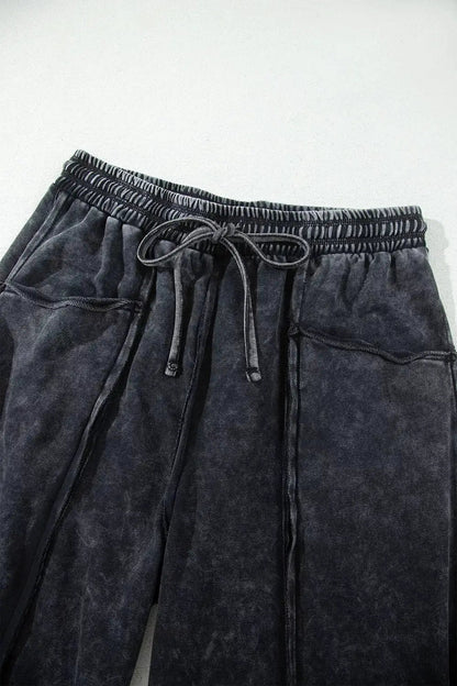Mineral Wash Raw Seam Drawstring Elastic Waist Barrel Pants - Bitsy Gypsy Boutique