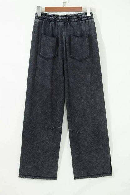 Mineral Wash Raw Seam Drawstring Elastic Waist Barrel Pants - Bitsy Gypsy Boutique