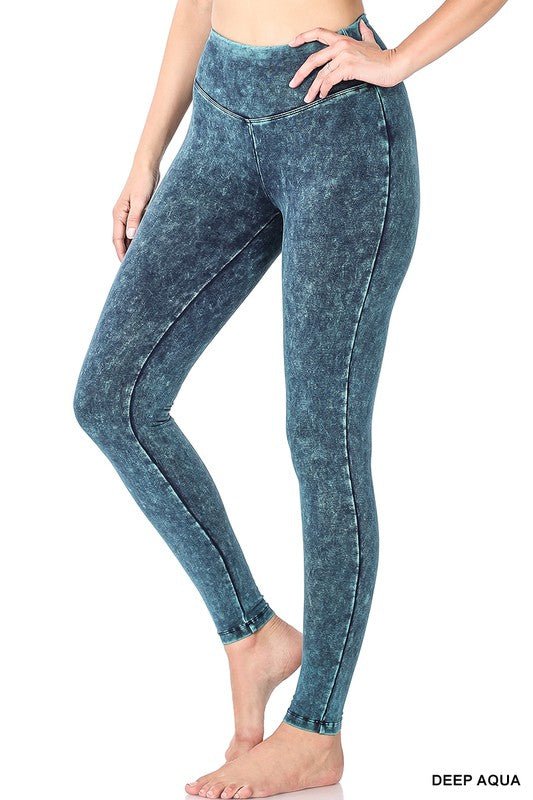 Mineral Washed Wide Waistband Yoga Leggings - Bitsy Gypsy Boutique