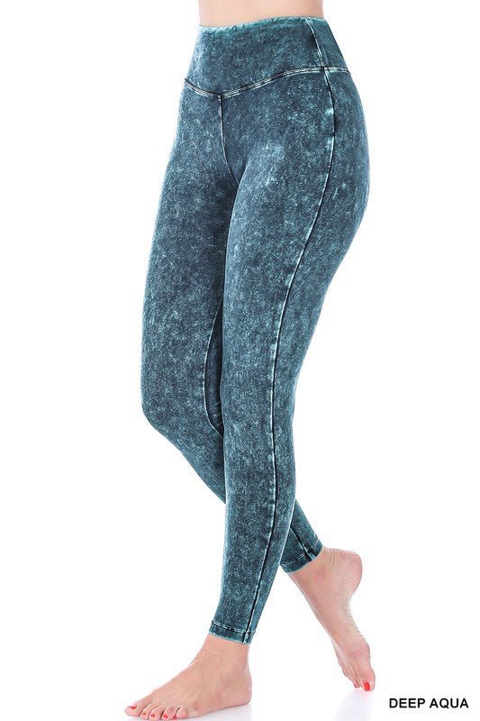 Mineral Washed Wide Waistband Yoga Leggings - Bitsy Gypsy Boutique