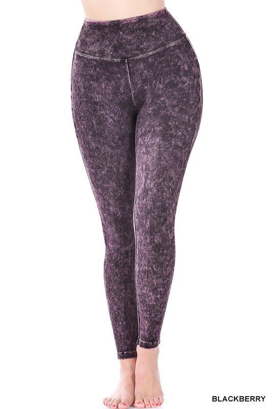 Mineral Washed Wide Waistband Yoga Leggings - Bitsy Gypsy Boutique