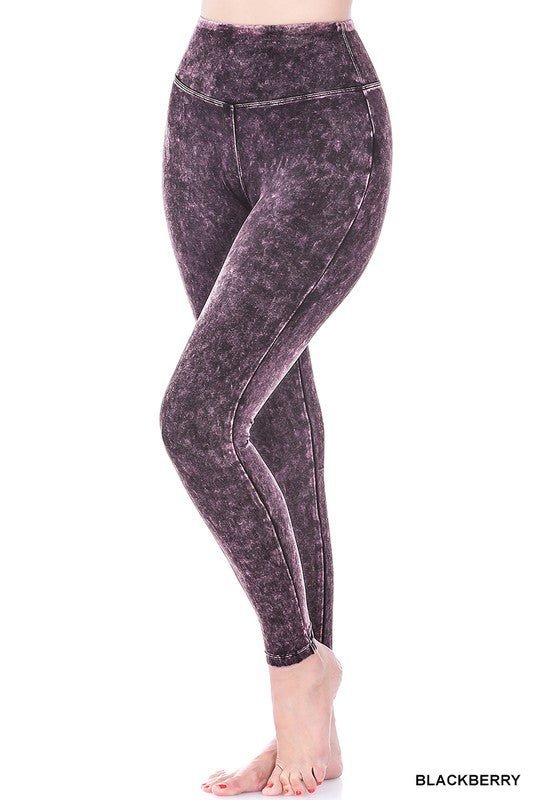 Mineral Washed Wide Waistband Yoga Leggings - Bitsy Gypsy Boutique