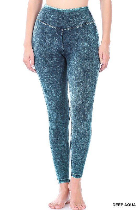 Mineral Washed Wide Waistband Yoga Leggings - Bitsy Gypsy Boutique